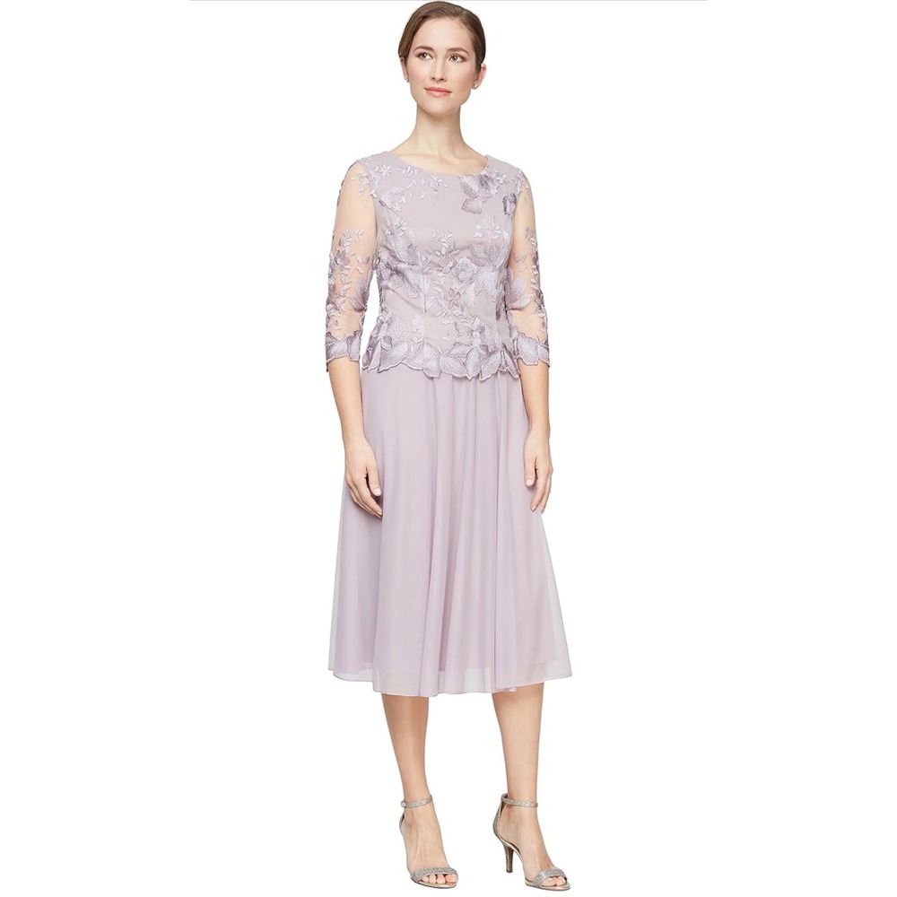Alex Evenings‎ Smokey Orchid Floral Lace Chiffon Gown Size 18